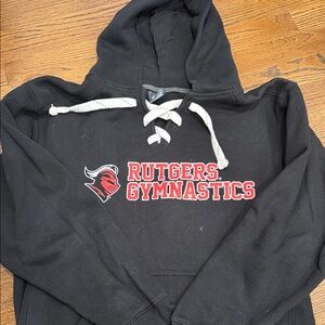 J. America Black Hoodie with Red Rutgers Gymnastics Logo